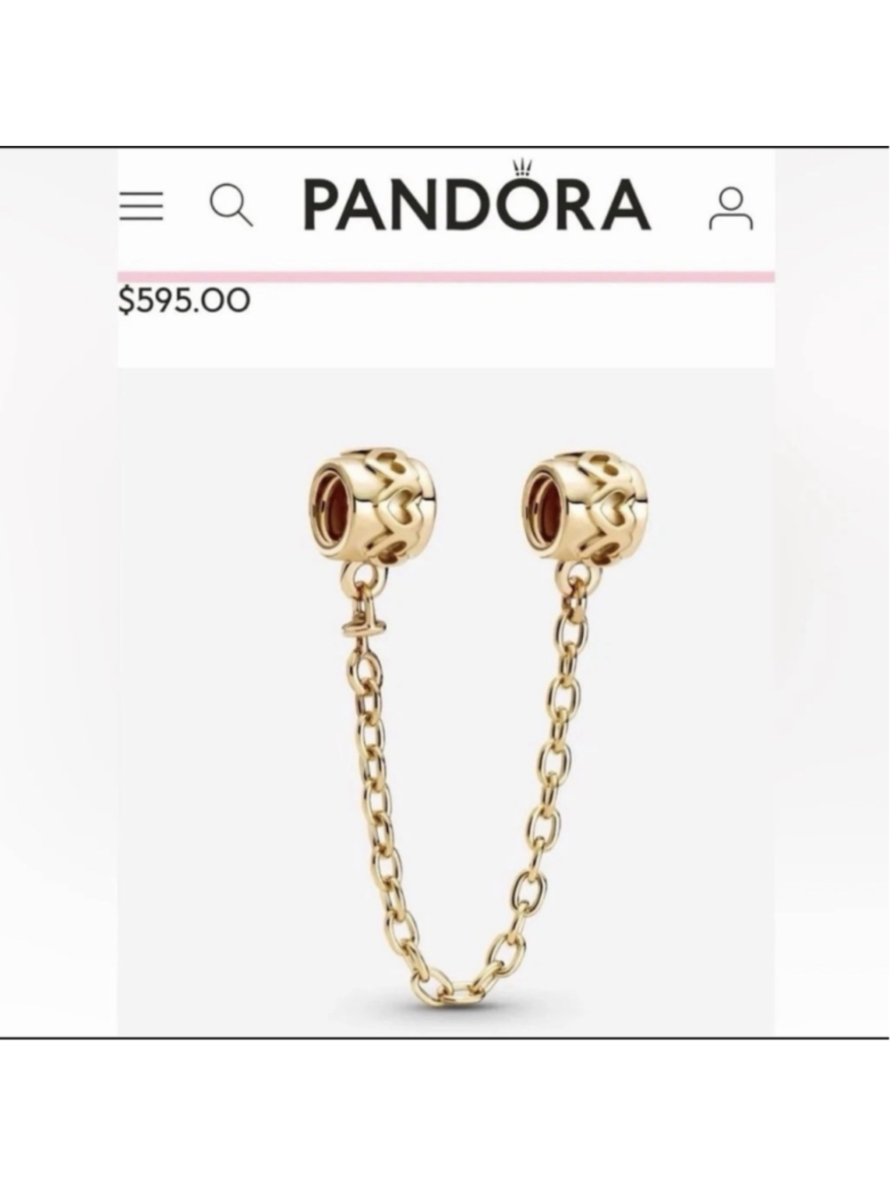 ❗️NEW❗️100% Authentic Pandora Moments 14K Solid Gold Hearts Safety Chain . - Picture 2 of 11